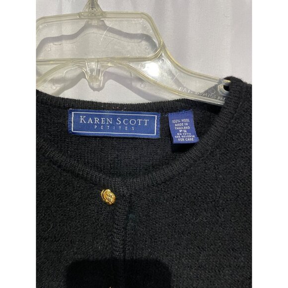 KAREN SCOTT 100% Pure Wool Black Button Sweater S - Picture 4 of 5